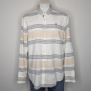 Bermudes Eryse White Grey Tan Striped Cotton Long Sleeve Button Up Shirt XL